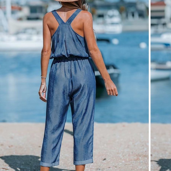 Blue Sleeveless Jumpsuit - Picture 3 of 9